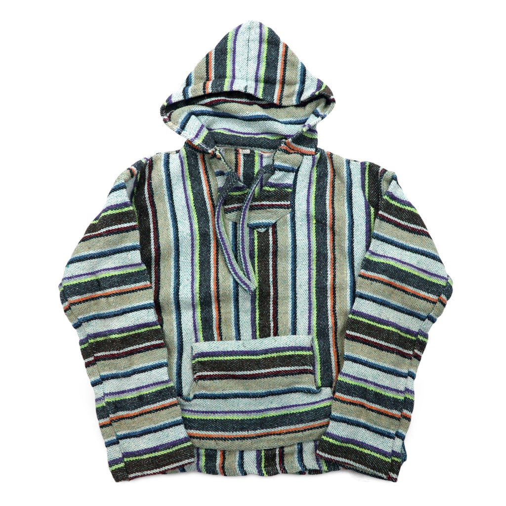 Vintage Baja Hoodie Mexican Hoodie M Multicolor Border Stripe Acrylic