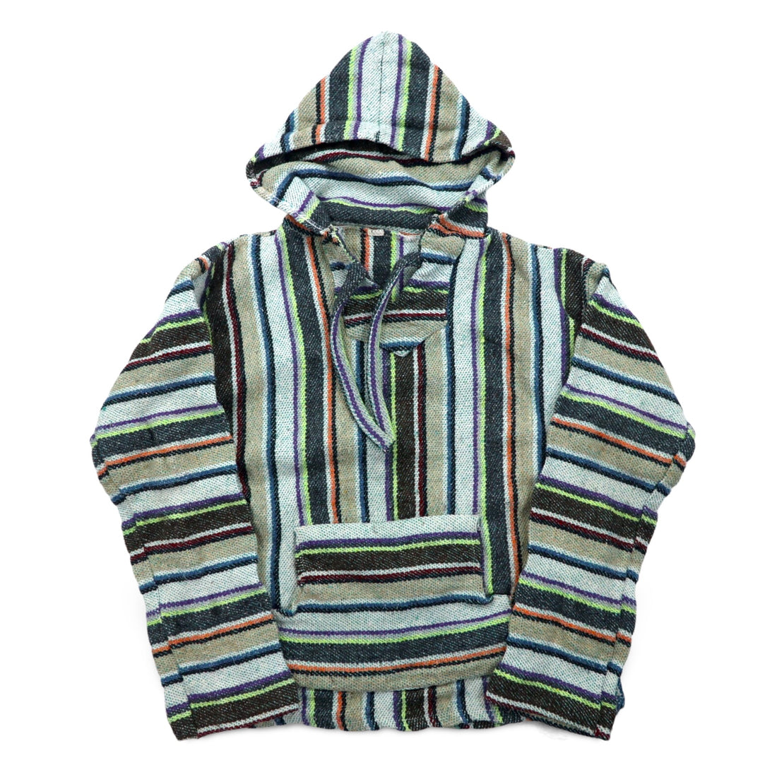 Vintage Baja Hoodie Mexican Hoodie M Multicolor Border Stripe Acrylic
