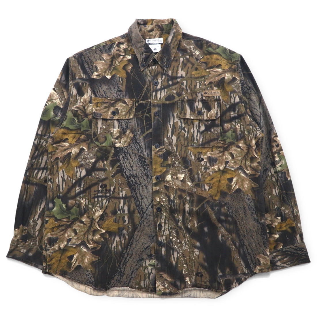 Columbia Real Tree Camo Button Down Shirt, XL, Khaki, Cotton, MOSSY OAK, Big Size