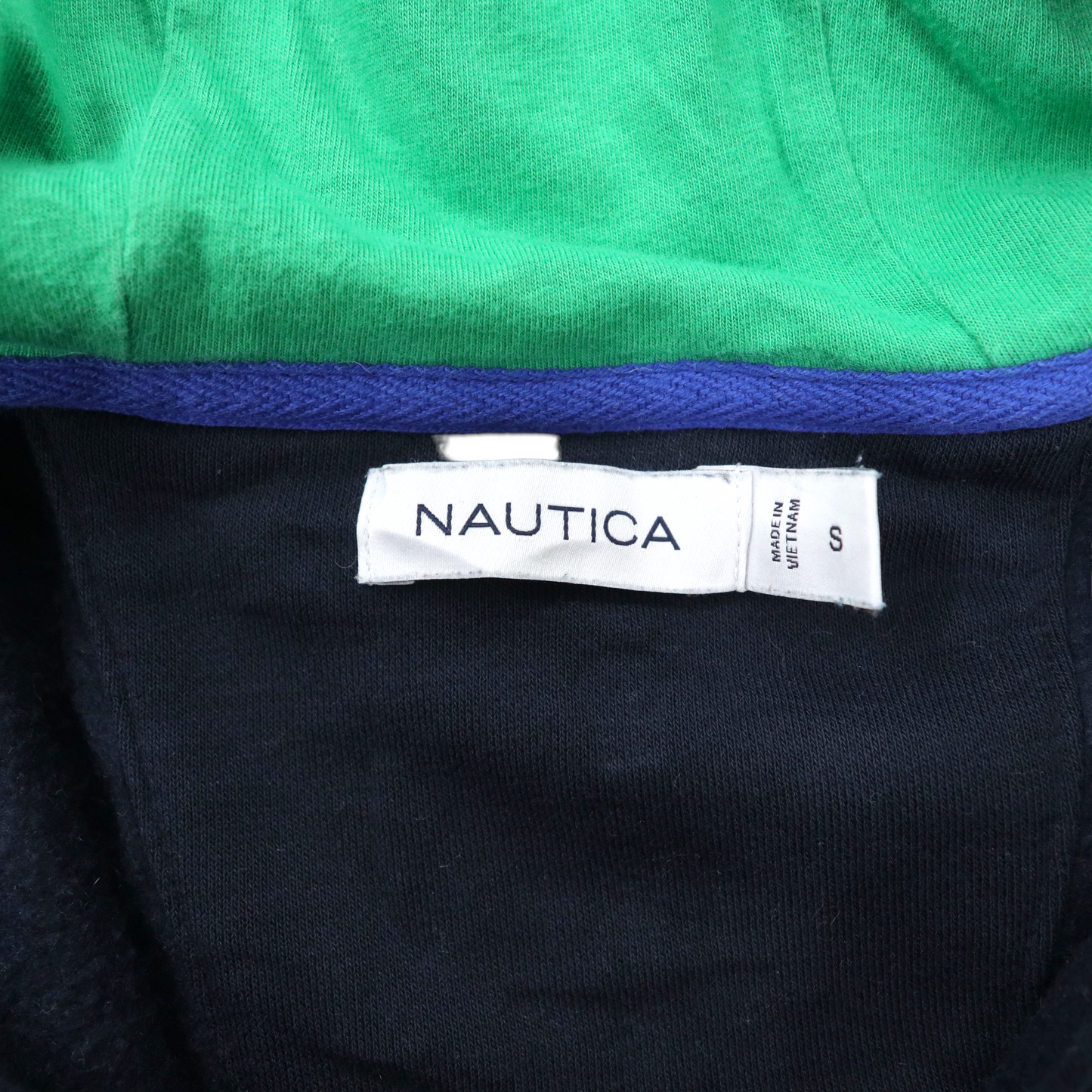 NAUTICA ハーフジップパーカー S ネイビー バイカラー コットン 裏起毛 ロゴ刺繍