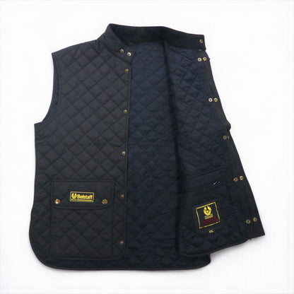 BELSTAFF Quilted Vest, 2XL, Black, Padded, Snap Buttons, Flap Pockets, Gold Label