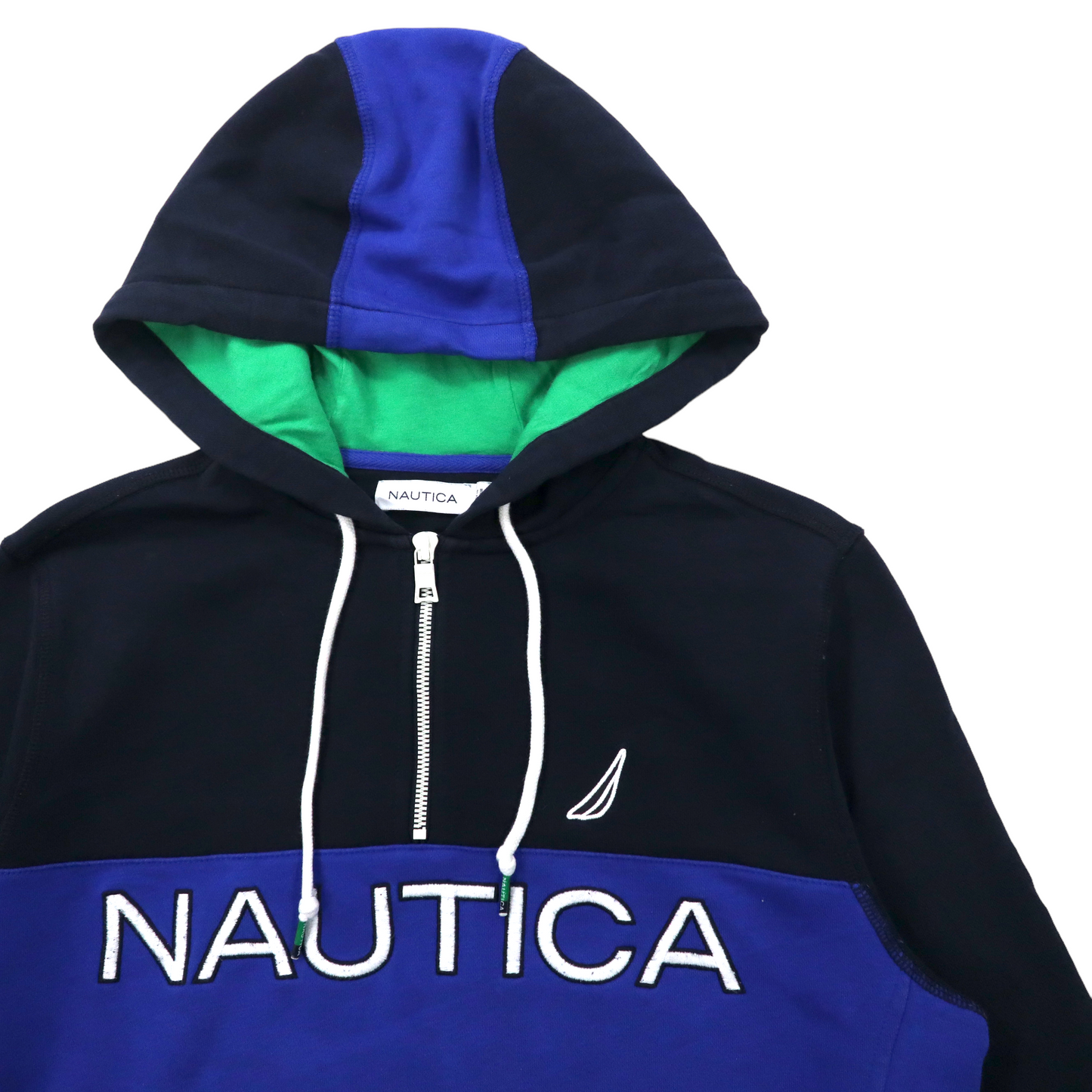 NAUTICA ハーフジップパーカー S ネイビー バイカラー コットン 裏起毛 ロゴ刺繍