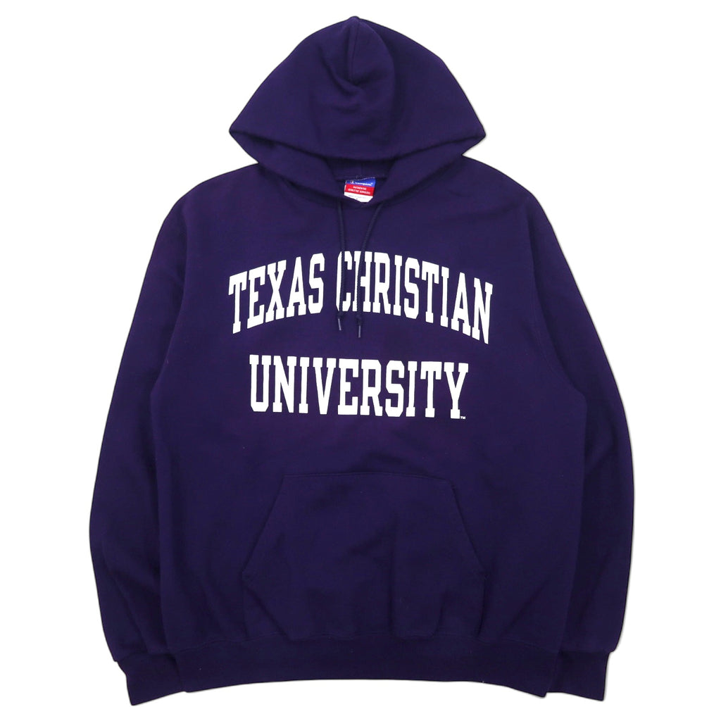 日本然リトテ-古着オンライン-Champion 00年代 カレッジ プリント プルオーバーパーカー L ネイビー コットン 裏起毛 TEXAS CHRISTIAN UNIVERSITY アーチロゴ 2段プリント ホンジュラス製-Champion 00's College Print Pullover Hoodie L Navy Cotton brushed lining TEXAS CHRISTIAN UNIVERSITY Arch Logo 2 Tier Print Honduras Made