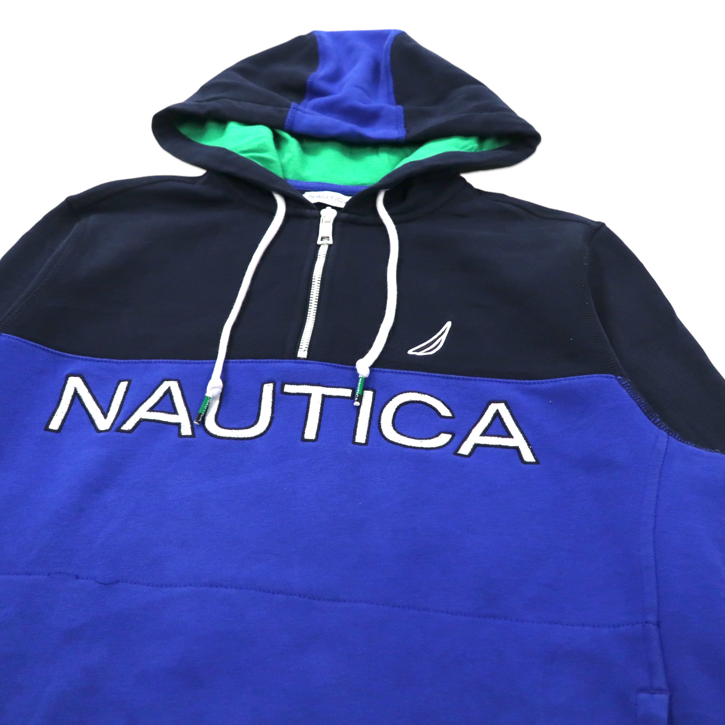 NAUTICA ハーフジップパーカー S ネイビー バイカラー コットン 裏起毛 ロゴ刺繍