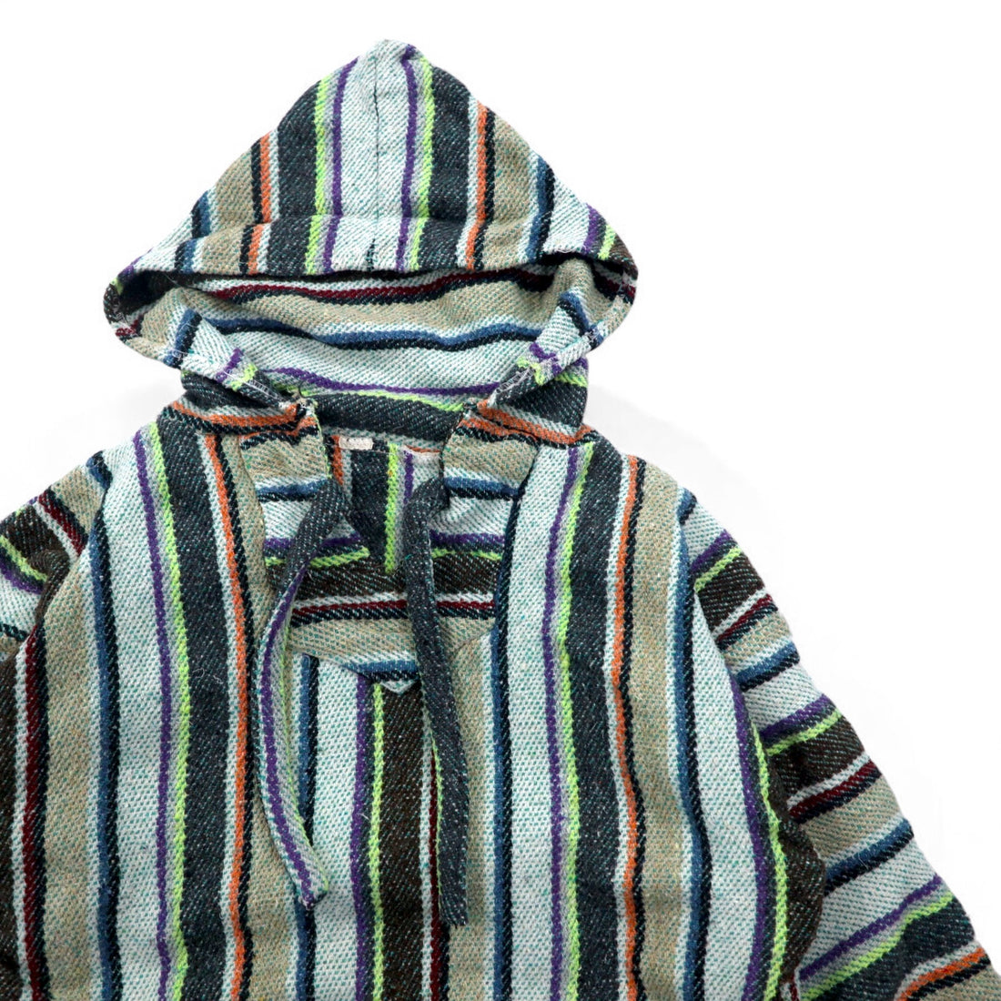Vintage Baja Hoodie Mexican Hoodie M Multicolor Border Stripe Acrylic