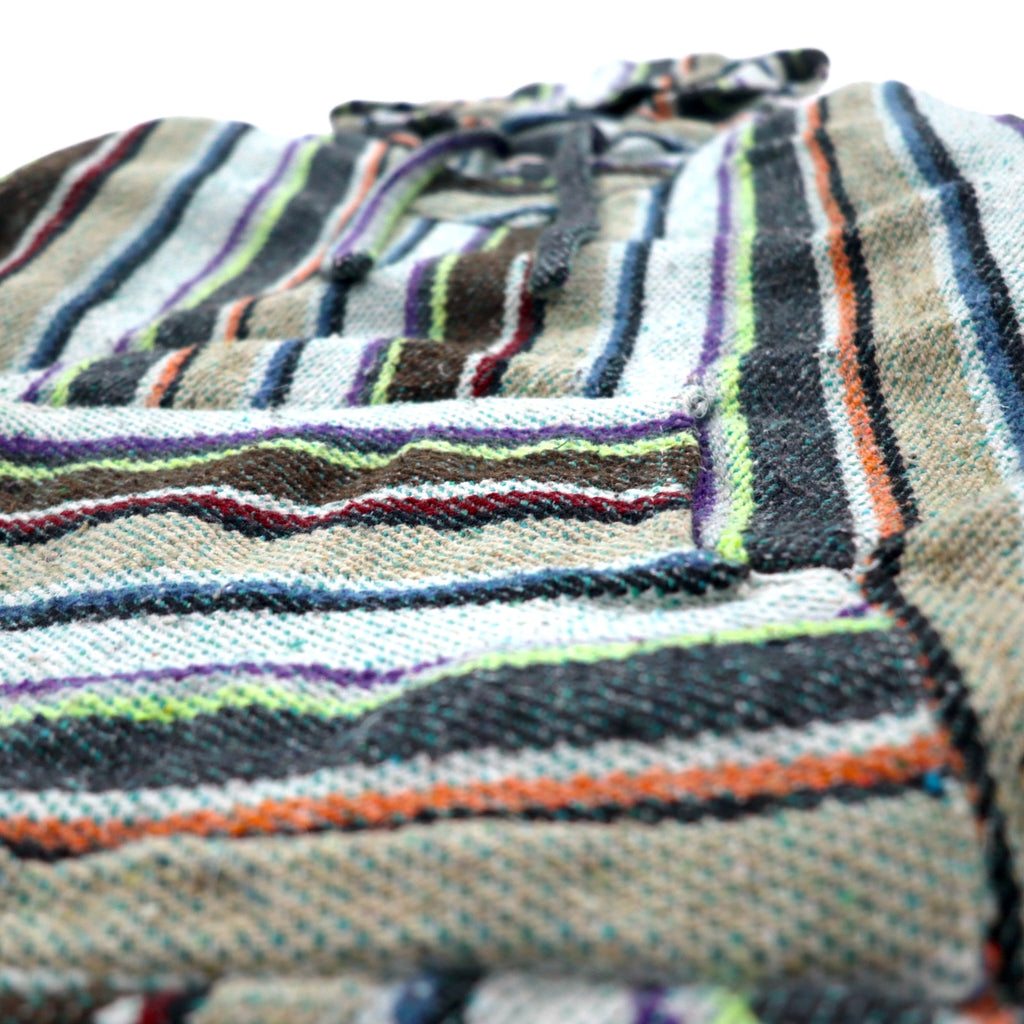 Vintage Baja Hoodie Mexican Hoodie M Multicolor Border Stripe Acrylic