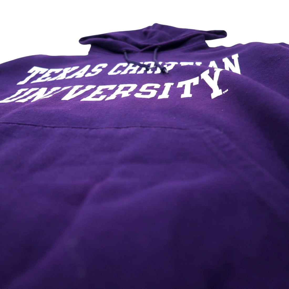 Champion 00s College Print Pullover Hoodie L Navy Cotton Fleece Lining TEXAS CHRISTIAN UNIVERSITY Arch Logo 2-Layer Print Made in Honduras