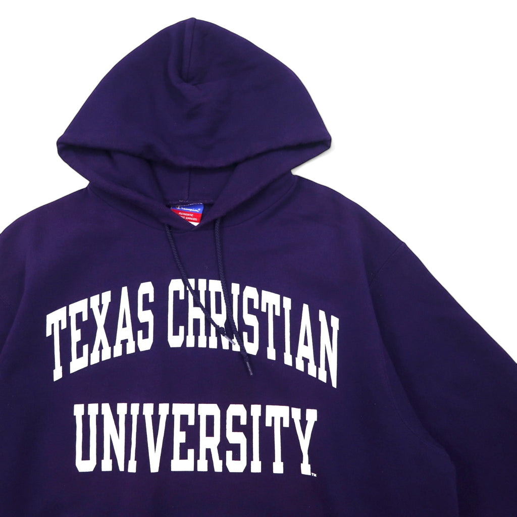Champion 00s College Print Pullover Hoodie L Navy Cotton Fleece Lining TEXAS CHRISTIAN UNIVERSITY Arch Logo 2-Layer Print Made in Honduras