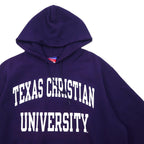 Champion 00s College Print Pullover Hoodie L Navy Cotton Fleece Lining TEXAS CHRISTIAN UNIVERSITY Arch Logo 2-Layer Print Made in Honduras