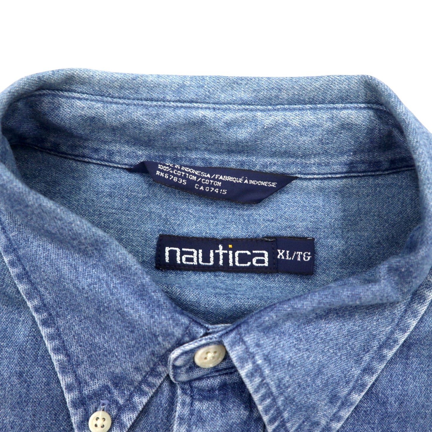 nautica 90年代 デニム ボタンダウンシャツ XL ブルー コットン ワンポイントロゴ 刺繍