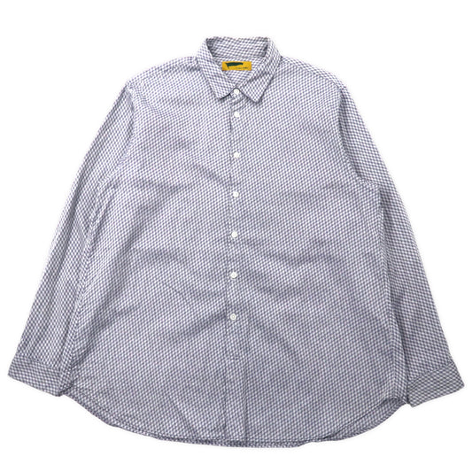 HURRAY HURRAY レギュラーカラー オーバーサイズシャツ L ブルー コットン 幾何学 チェック 日本製