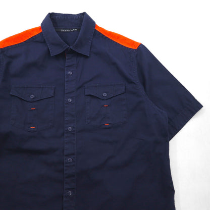 SEAN JOHN 00年代 リフレクターデザイン 半袖 フィールドシャツ L ネイビー コットン