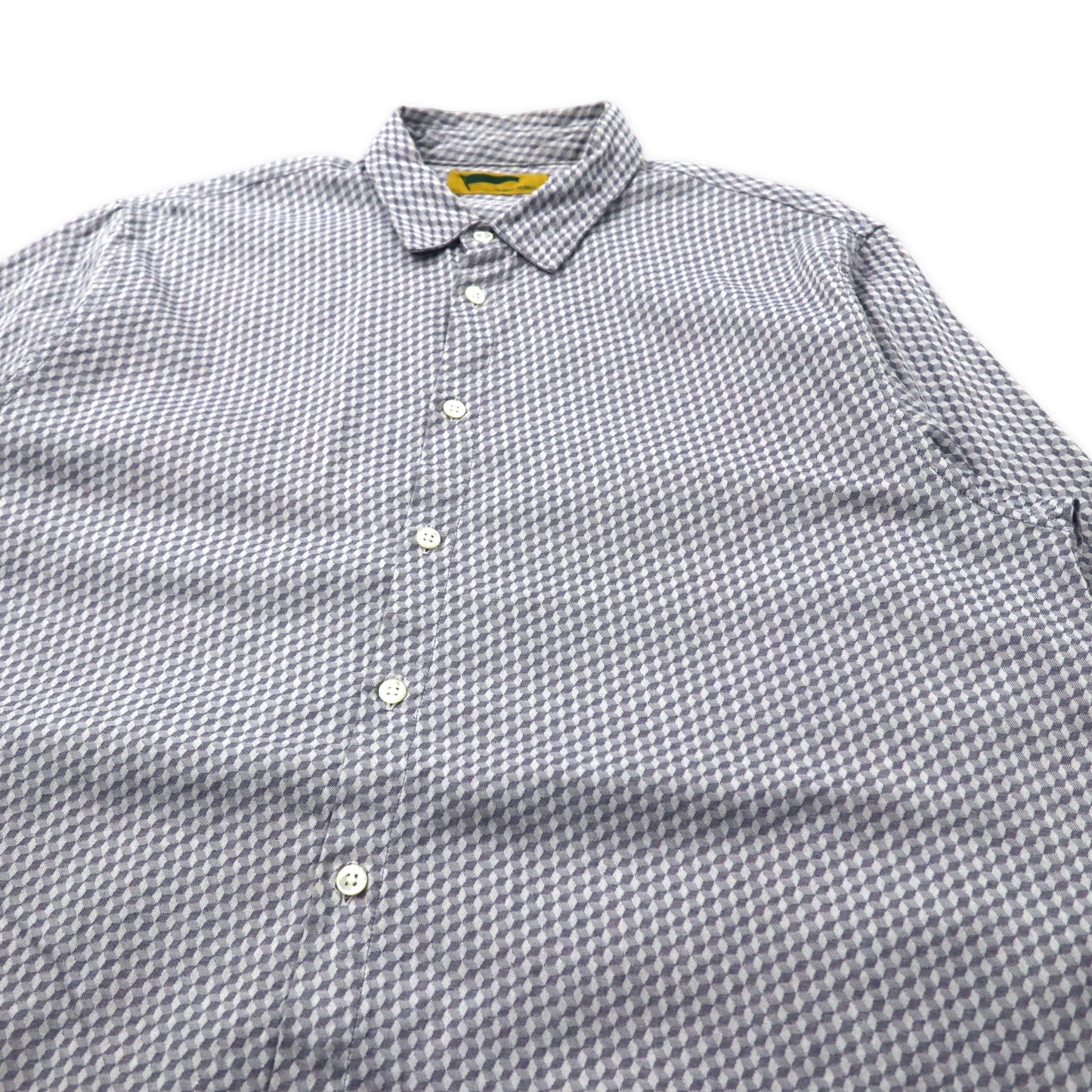 HURRAY HURRAY レギュラーカラー オーバーサイズシャツ L ブルー コットン 幾何学 チェック 日本製