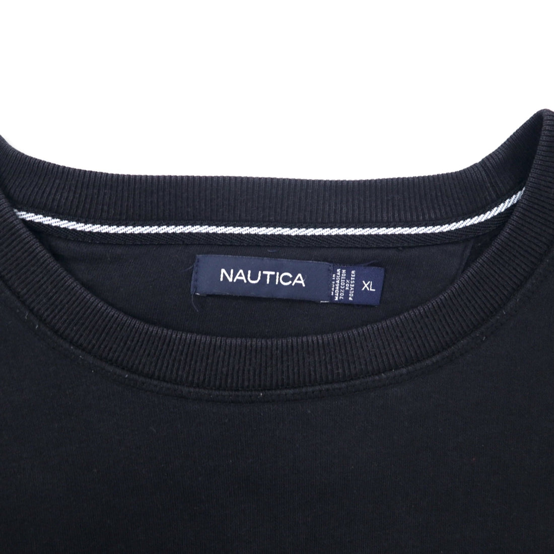 NAUTICA Reverse Weave Sweatshirt XL Black Cotton One Point Logo Embroidery Big Size