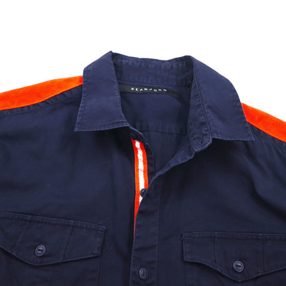 SEAN JOHN 00年代 リフレクターデザイン 半袖 フィールドシャツ L ネイビー コットン