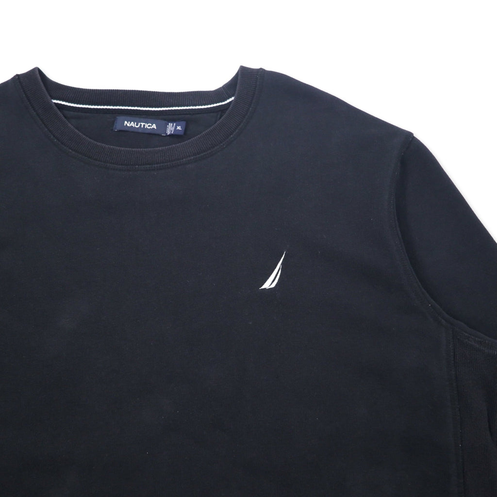 NAUTICA Reverse Weave Sweatshirt XL Black Cotton One Point Logo Embroidery Big Size