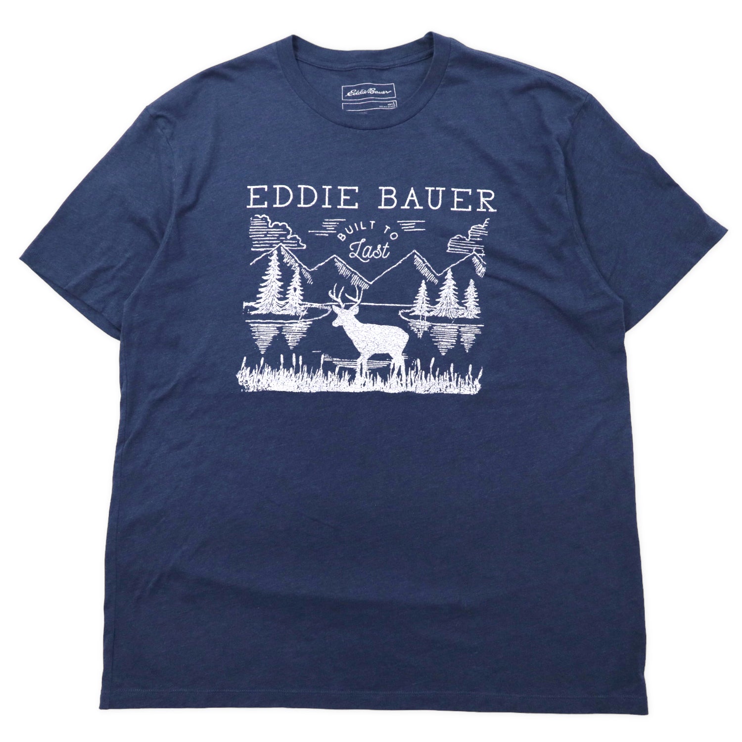Eddie Bauer ロゴプリントTシャツ L ネイビー コットン BUIT TO LAST