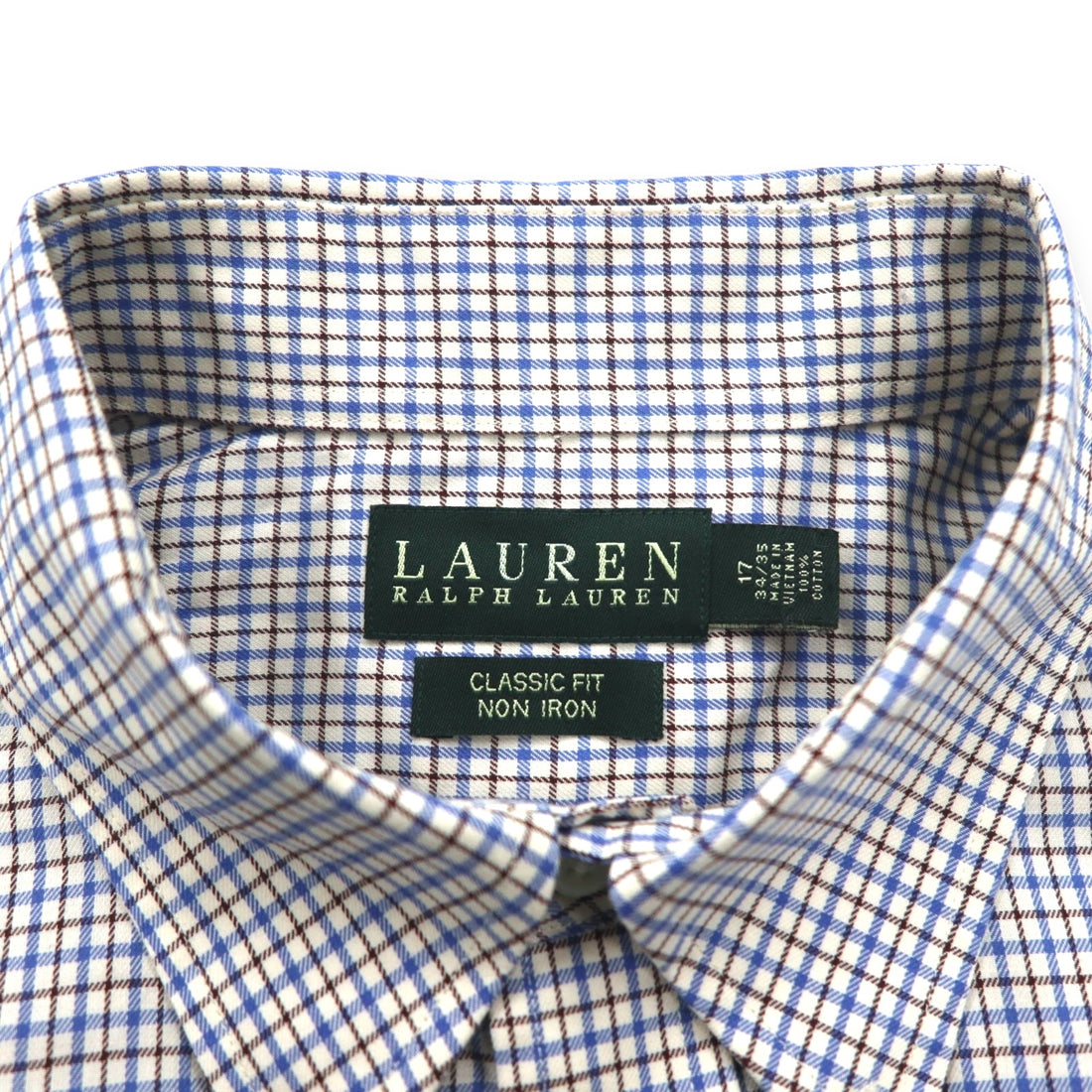 LAUREN RALPH LAUREN Button-down shirt, XL, blue, cotton, check, CLASSIC FIT, NON IRON