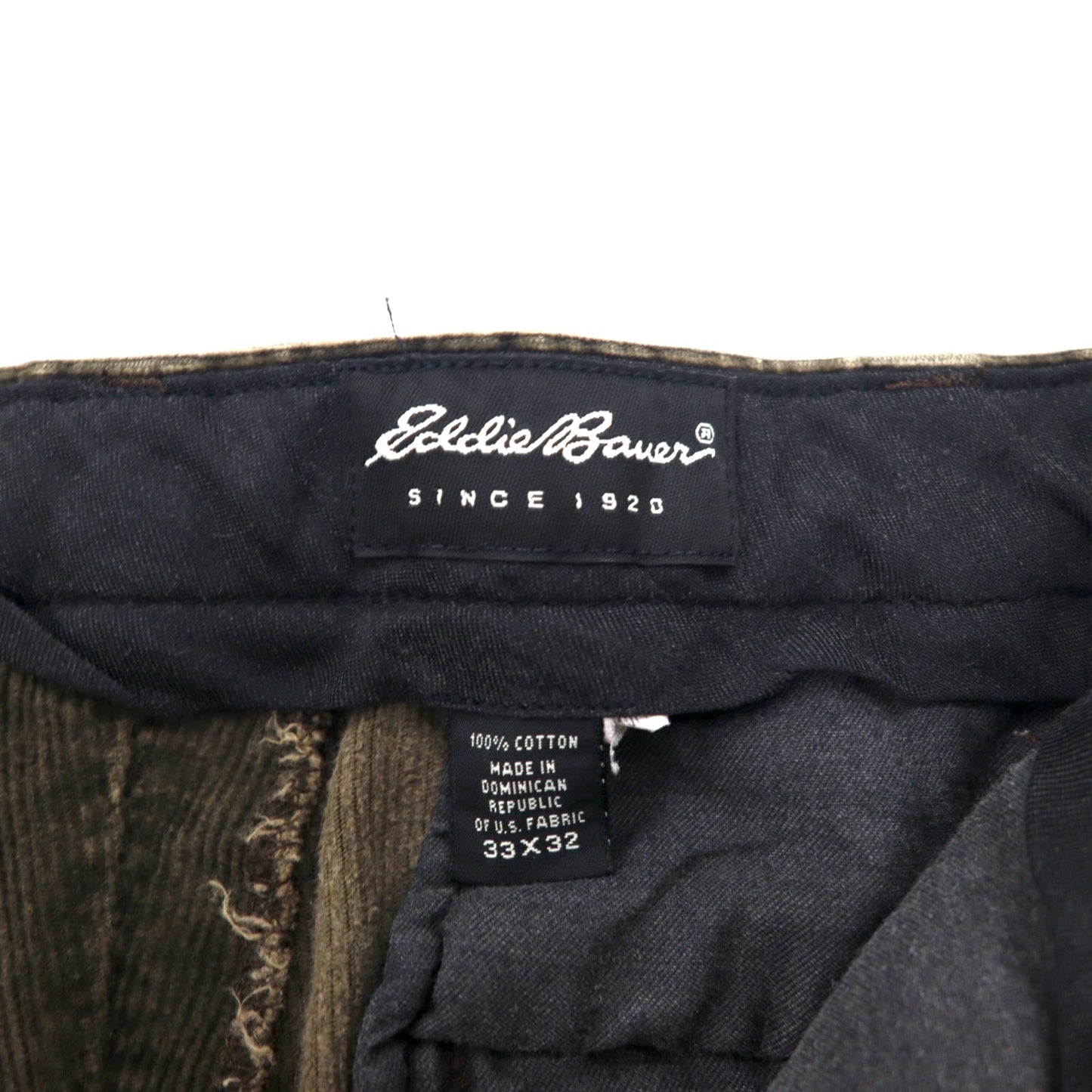 Eddie Bauer 90年代 タック ワイド コーデュロイパンツ 33 カーキ コットン ドミニカ共和国製