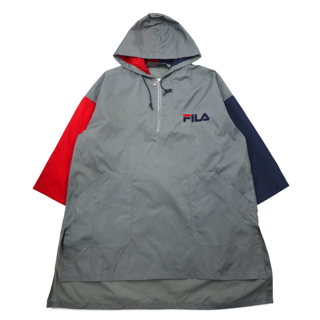 FILA 90s Long Anorak Parka SM Grey Nylon Water Repellent Half Zip Big Size
