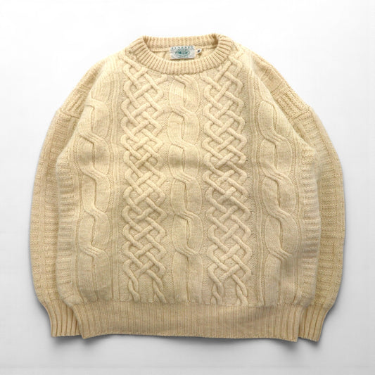 90s Ireland Vintage Fisherman Knit アイルランド製 90年代 フィッシャーマン アランニット セーター XL 生成り ウール ケーブル編み BLARNEY WOOLEN MILLS