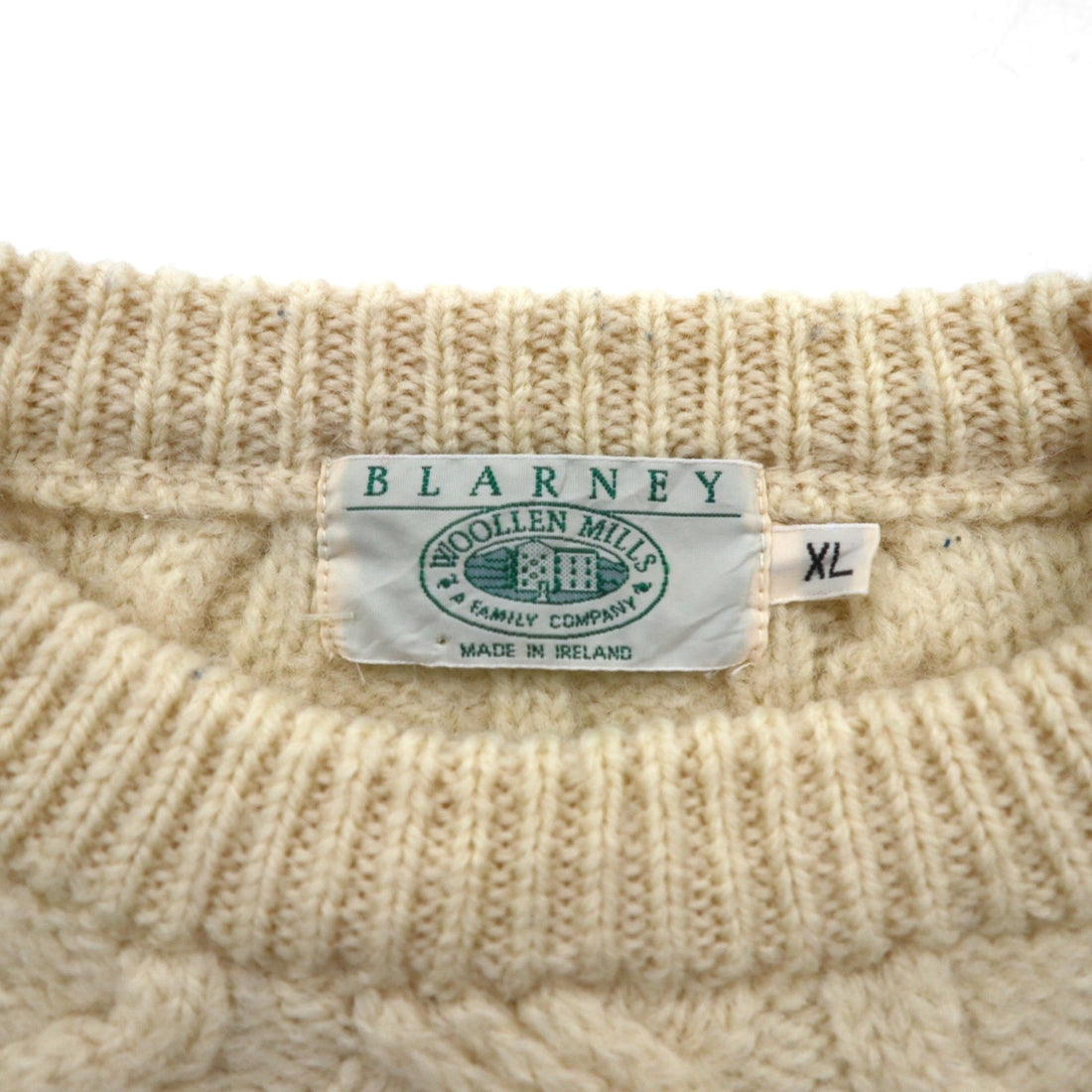 90s Irish Vintage Fisherman Knit Sweater, Made in Ireland, XL, Off-White, Wool Cable Knit, BLARNEY WOOLEN MILLS