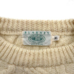 90s Irish Vintage Fisherman Knit Sweater, Made in Ireland, XL, Off-White, Wool Cable Knit, BLARNEY WOOLEN MILLS