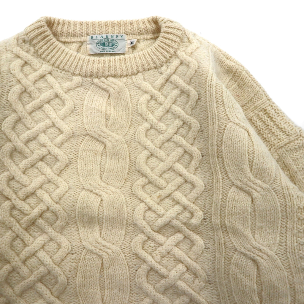 90s Irish Vintage Fisherman Knit Sweater, Made in Ireland, XL, Off-White, Wool Cable Knit, BLARNEY WOOLEN MILLS