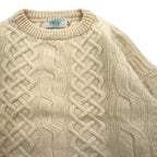 90s Irish Vintage Fisherman Knit Sweater, Made in Ireland, XL, Off-White, Wool Cable Knit, BLARNEY WOOLEN MILLS