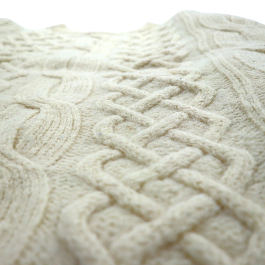 90s Irish Vintage Fisherman Knit Sweater, Made in Ireland, XL, Off-White, Wool Cable Knit, BLARNEY WOOLEN MILLS