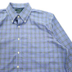 LAUREN RALPH LAUREN Button-down shirt, XL, blue, cotton, check, CLASSIC FIT, STRETCH, NON IRON
