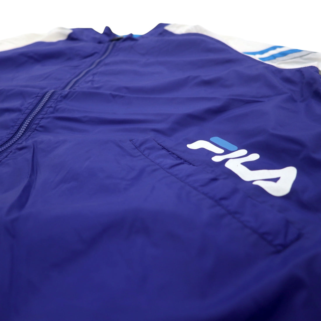 FILA 90s Nylon Jacket Jersey L Blue Drawcord