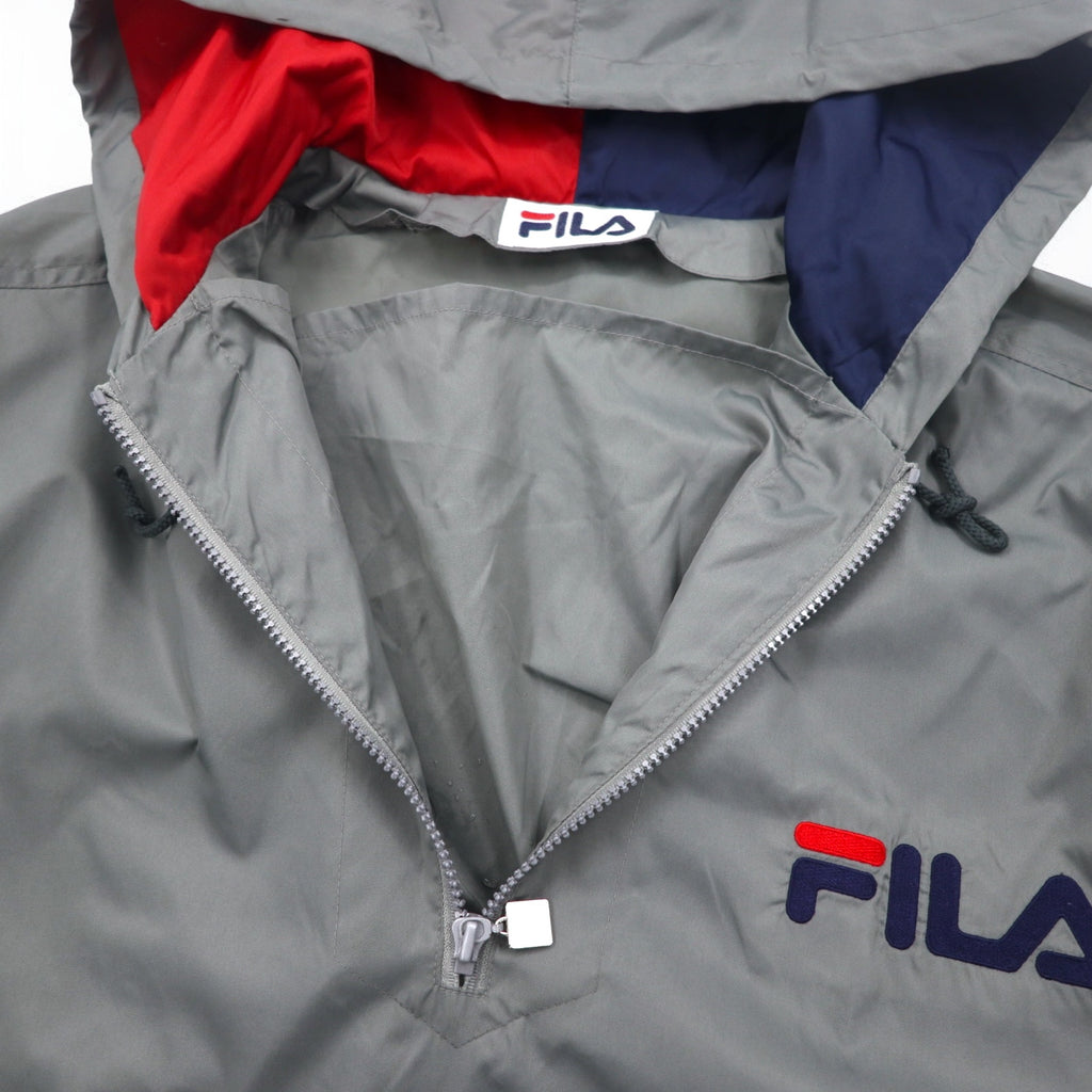 FILA 90s Long Anorak Parka SM Grey Nylon Water Repellent Half Zip Big Size