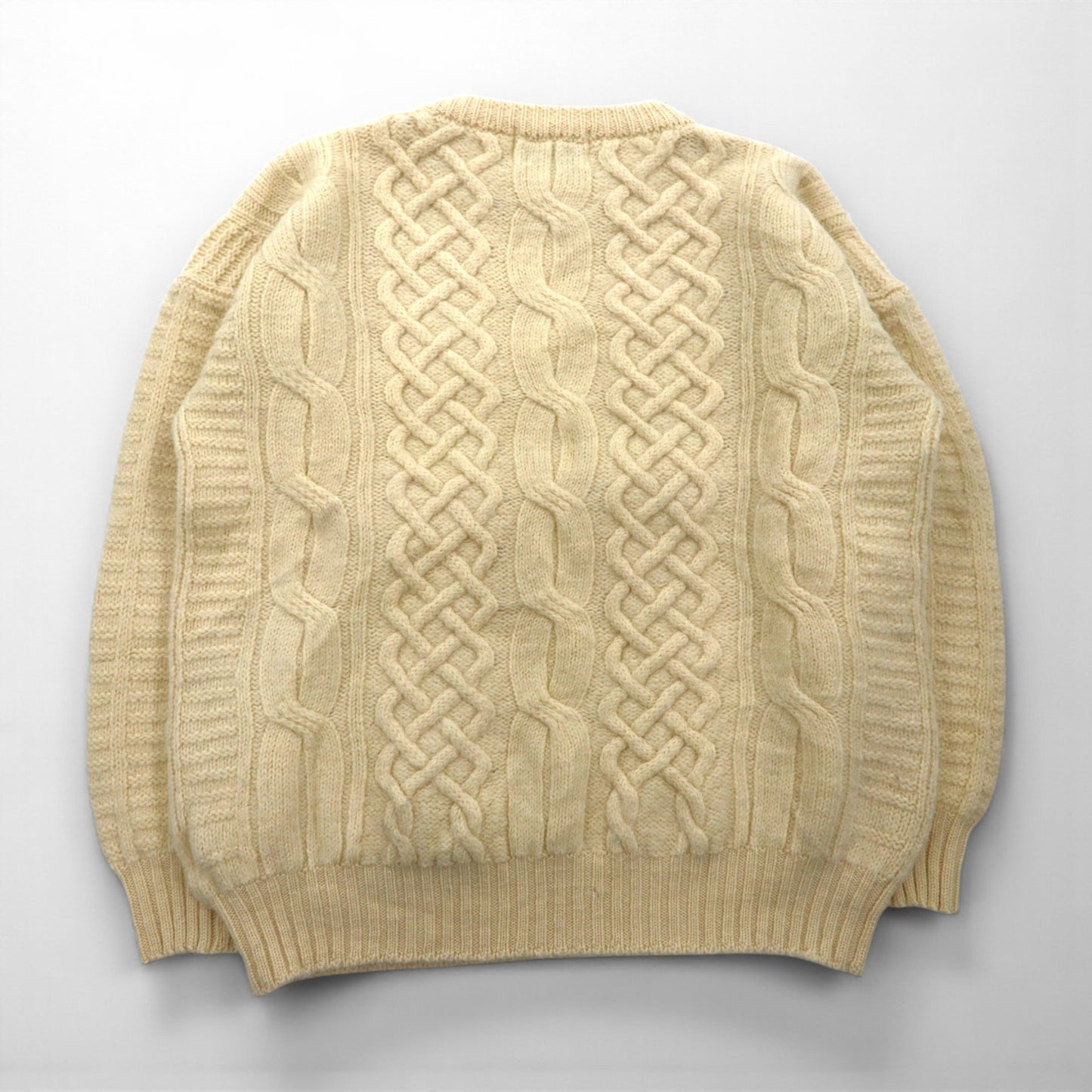 90s Irish Vintage Fisherman Knit Sweater, Made in Ireland, XL, Off-White, Wool Cable Knit, BLARNEY WOOLEN MILLS