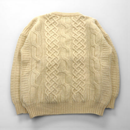 90s Irish Vintage Fisherman Knit Sweater, Made in Ireland, XL, Off-White, Wool Cable Knit, BLARNEY WOOLEN MILLS