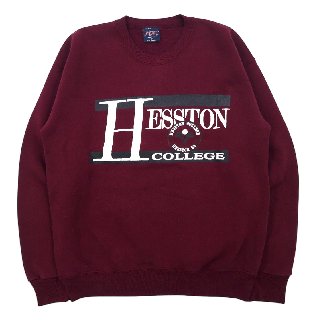 日本然リトテ-古着オンライン-JAN SPORT USA製 90年代 カレッジ プリント スウェット L ボルドー コットン HESSTON COLLEGE-JAN SPORT USA Made 90's College Print Sweatshirt L bordeaux Cotton HESSTON COLLEGE