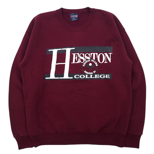 JAN SPORT USA製 90年代 カレッジ プリント スウェット L ボルドー コットン HESSTON COLLEGE