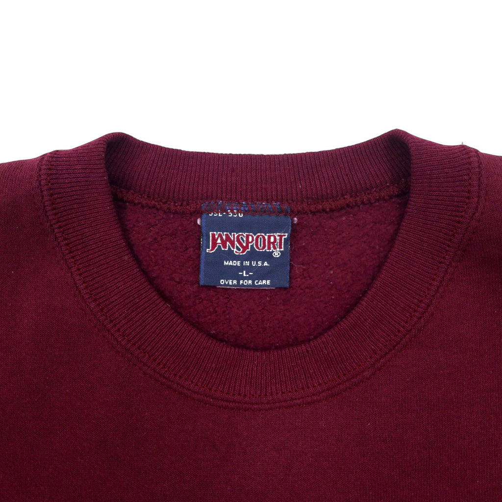 JAN SPORT USA Made 90s College Print Sweatshirt L Bordeaux Cotton HESSTON COLLEGE