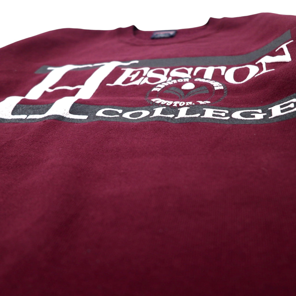 JAN SPORT USA Made 90s College Print Sweatshirt L Bordeaux Cotton HESSTON COLLEGE