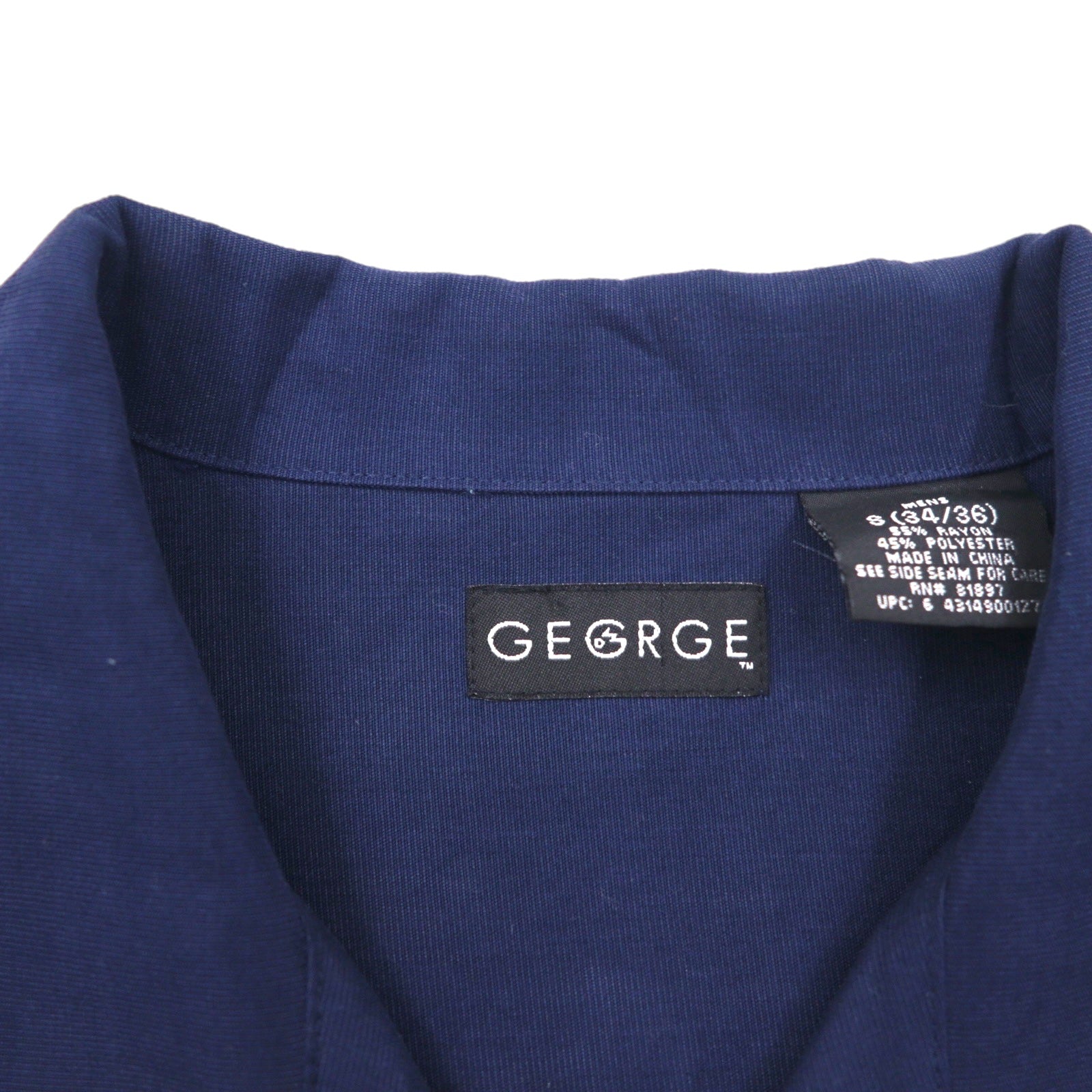 GEORGE Short Sleeve Open Collar Box Shirt, Size L, Navy, Rayon and Polyester
