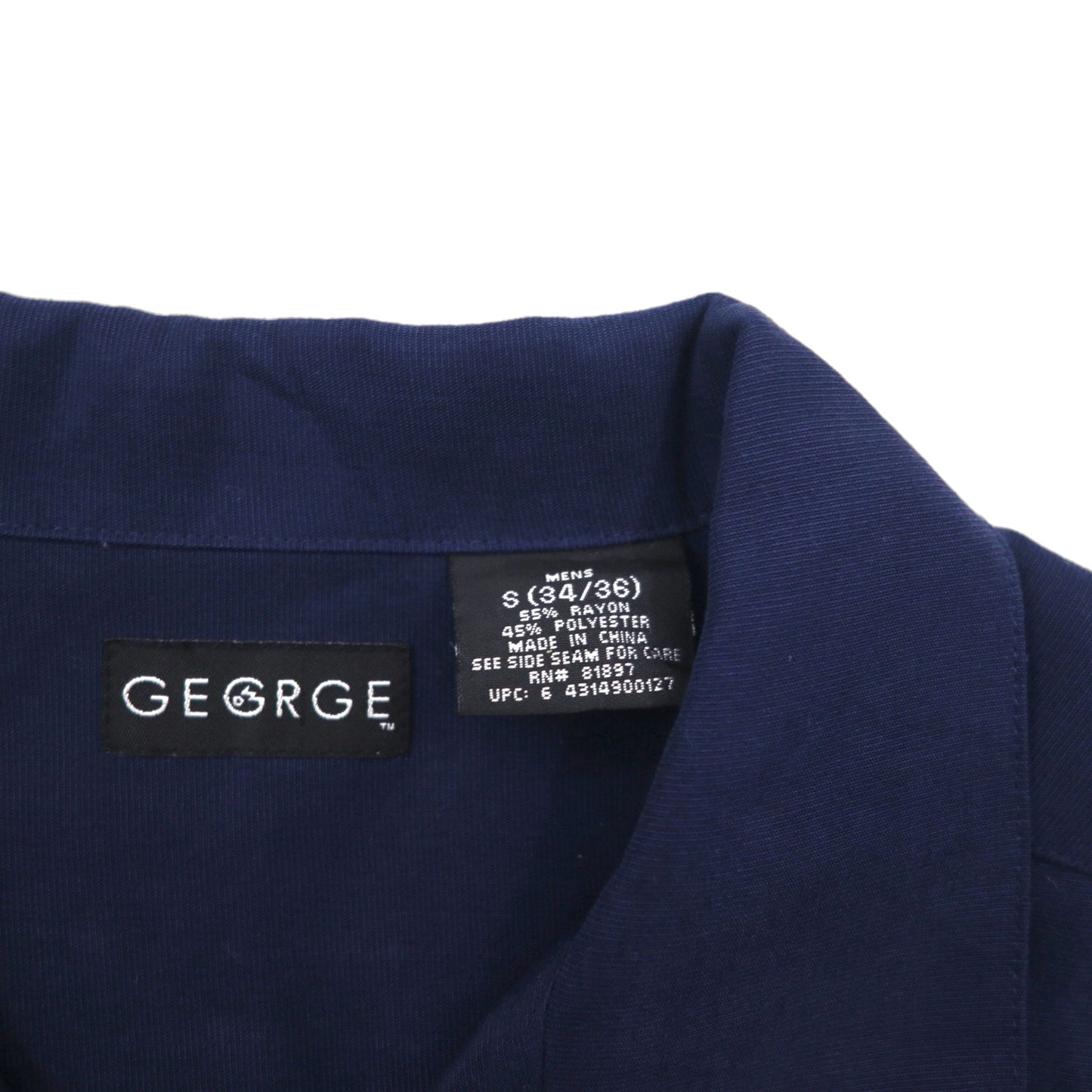 GEORGE 半袖 オープンカラー 開襟 ボックスシャツ L ネイビー レーヨン ポリエステル