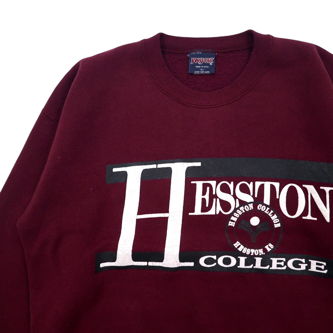 JAN SPORT USA Made 90s College Print Sweatshirt L Bordeaux Cotton HESSTON COLLEGE