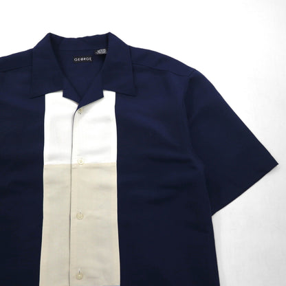 GEORGE 半袖 オープンカラー 開襟 ボックスシャツ L ネイビー レーヨン ポリエステル