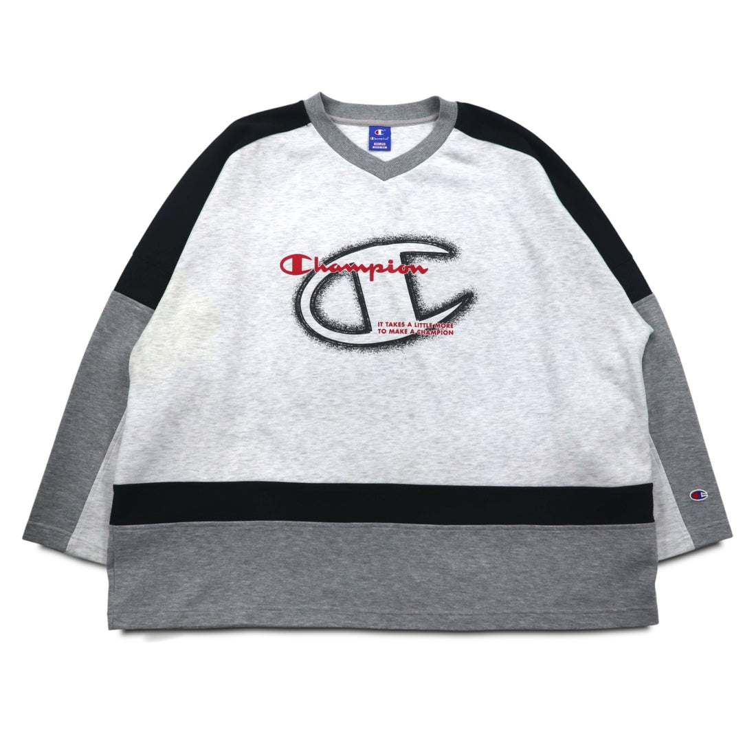 Champion 90s V-neck raglan sweatshirt, 4XL, grey, script logo, big size