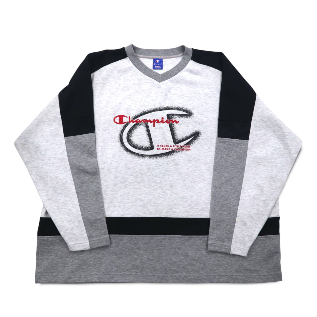 Champion 90s V-neck raglan sweatshirt, 4XL, grey, script logo, big size