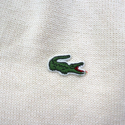 LACOSTE Cardigan Knit Vest, White, Cotton, V-Neck, Argyle Pattern, Size L