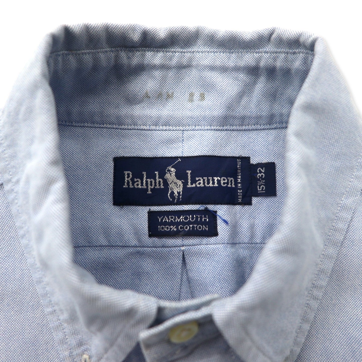 Ralph Lauren オックスフォード ボタンダウンシャツ 15 1/2-32 ブルー コットン スモールポニー刺繍 YARMOUTH