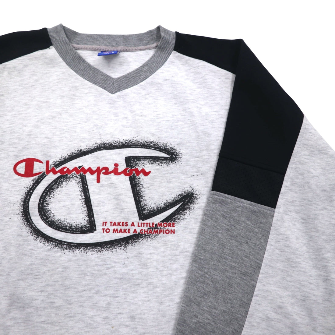 Champion 90s V-neck raglan sweatshirt, 4XL, grey, script logo, big size