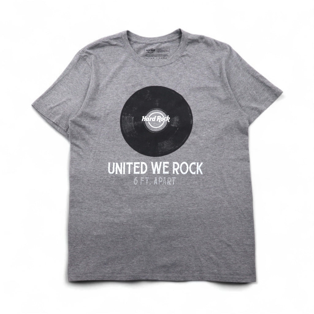 Hard Rock Cafe Record Print T-Shirt, Size L, Gray Cotton, UNITED WE ROCK