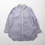 Polo Ralph Lauren ボタンダウン リネン シャツ XL ブルー 麻 ストライプ CLASSIC FIT EASY CARE ビッグサイズ